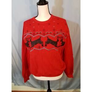 Tultex; Red winter Christmas sweatshirt with deer / Carbo